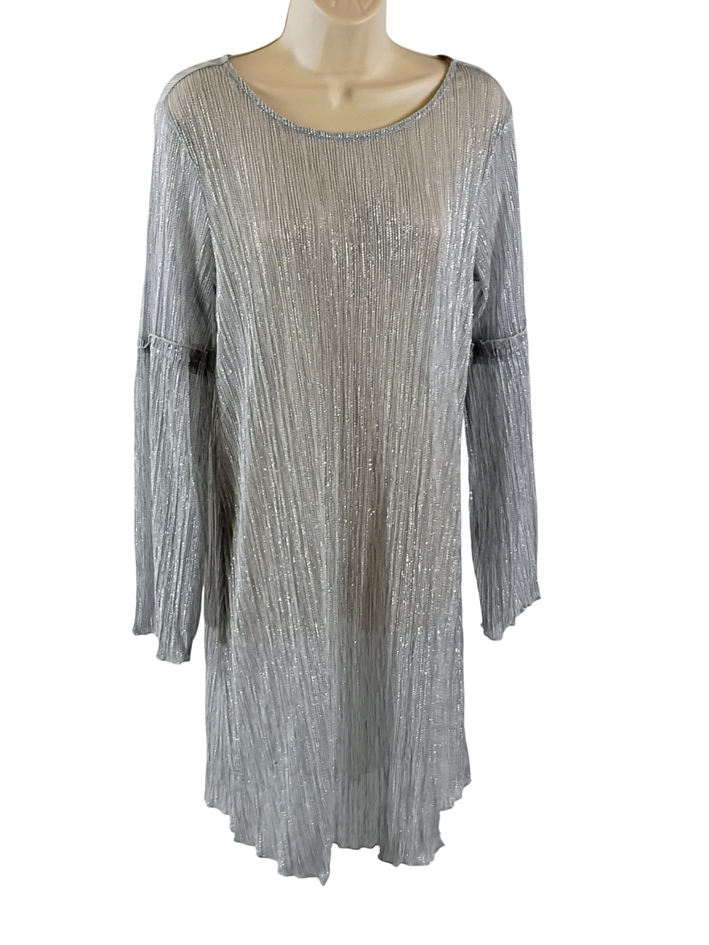 LC Lauren Conrad Silver Metallic Long Sleeve Pleated Tunic Dress
